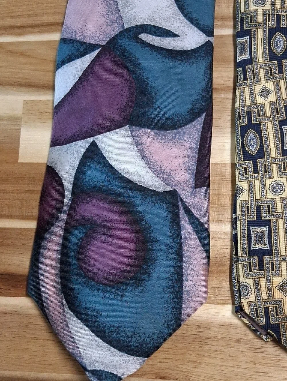 3 Pierre Balmain Paris Silk Ties Abstract Geometric Blue Gold Green Purple